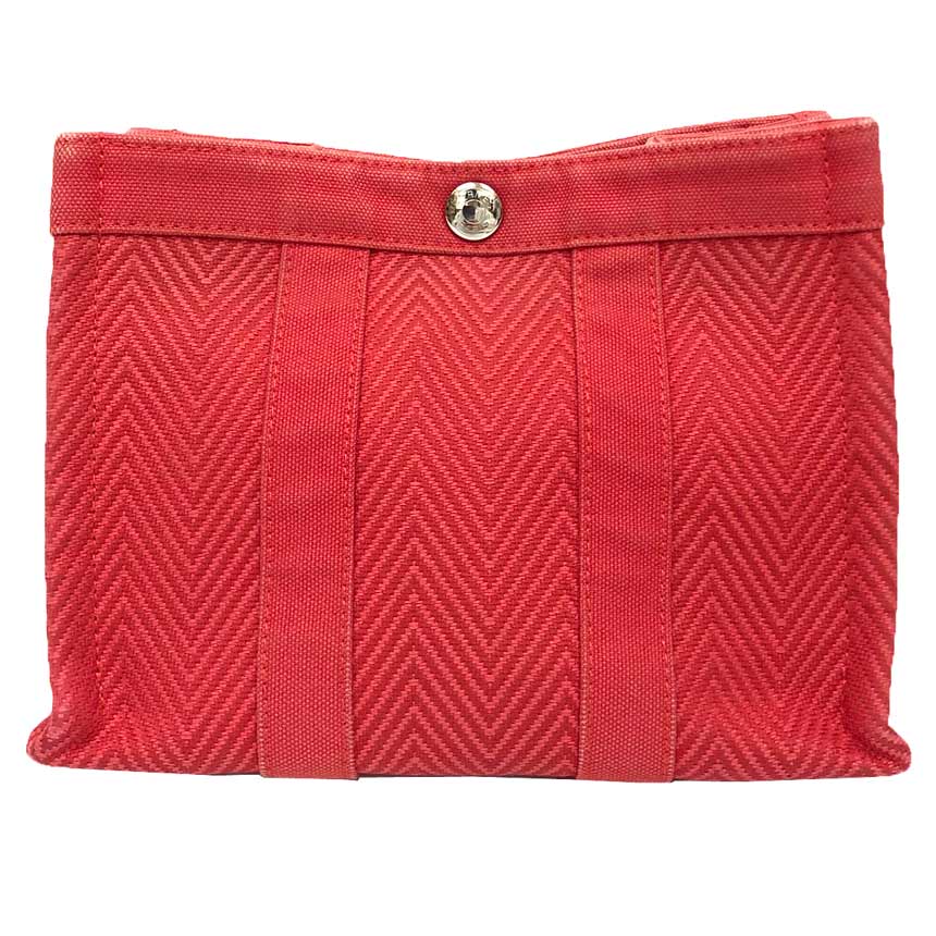 エルメス HERMES ミニカバス MINI CABAS 小入れもの 合切袋 帆布 赤いこと 赤【中古】エルメス 合切袋 aq12832