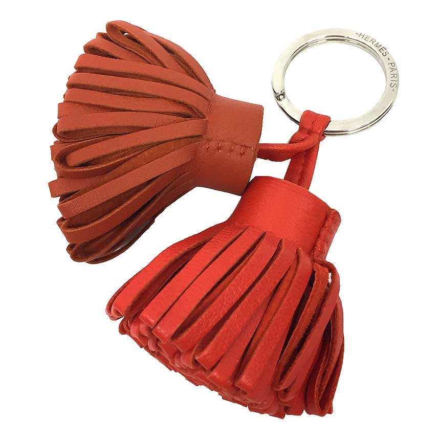 エルメス HERMES カルメンウノドス キーホルダー キーリング フリンジ チャーム レザー オレンジ系【新古品】【美品】【中古】財布小物 aq11871|ブランド&着物館アクアン京や