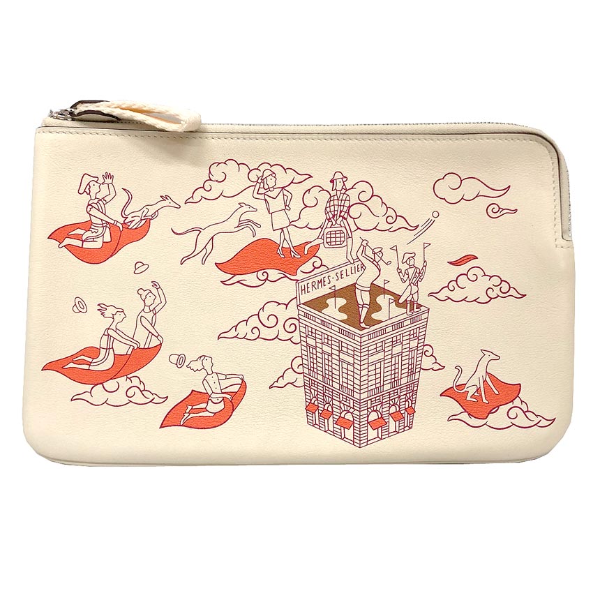 HERMES エルメス カレポケットロング エルメスの譚歌 H082892 スイフトカーフスキン Nata ナタ/Framboiseフランボワーズ 象牙色 Z目じるし(2021年生み出すこと) 木目細か車寄せ コスメポーチ かざり付ける車寄せ【未当て嵌める】【新古品】【中古】エルメス 車寄せ  aq12634