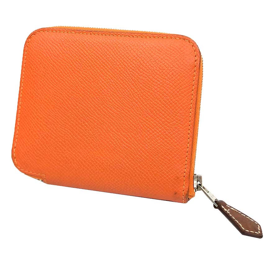 HERMES エルメス 二つ折り金入れ アザップシルクインコンパクト AZAP SILKIN COMPACT 折金入れ エクスリブリス EX-LIBRIS オレンジ色【中古】エルメス 金入れ aq12982