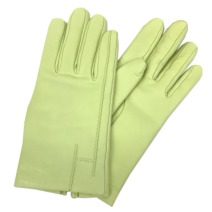 HERMES エルメス なめし革 グローブ 地球儀 GANTS FEMME POEME BI 072055G-C5-075 書きあらわす大きさ7.5 20.5糎 羊革 内部カシミール アニスグリーン【新古品】【未当て嵌める】【中古】エルメス 服飾小物 aq12059