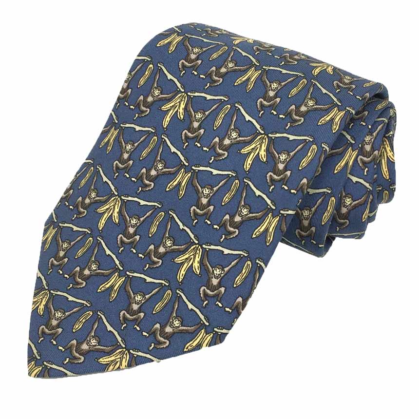 美品 エルメス フランス製 高級シルク ネクタイ 動物柄 サル ワニ