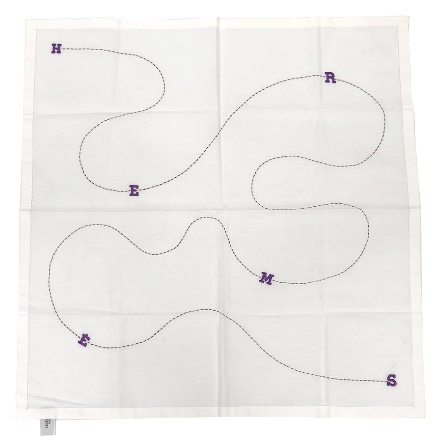 HERMES エルメス 汗手拭い バンダナ MOUCHOIR BRODE MAIN TOCATTA 綿織物100％ 白 ロゴタイプ 刺しゅう 衣嚢旗がしら えり巻き バンダナ【新古品】【美品】【中古】エルメス 汗手拭い aq12693