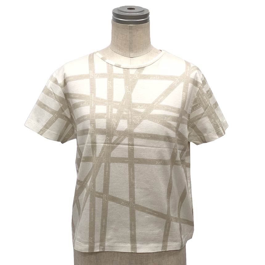 HERMES エルメス 半袖 Tシャツ Sサイズ 白 ボルデュック柄 コットン クルーネック レディース マルジェラ期【中古】エルメス トップス レディース aq12797｜ブランド＆着物館アクアン京や 16,687円