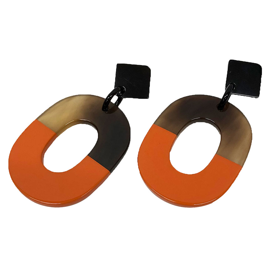 エルメス HERMES ピアス Isthme イスム カラーブロック バッファローホーン ラッカー ブラウン×オレンジ【中古】エルメス アクセサリー aq12752