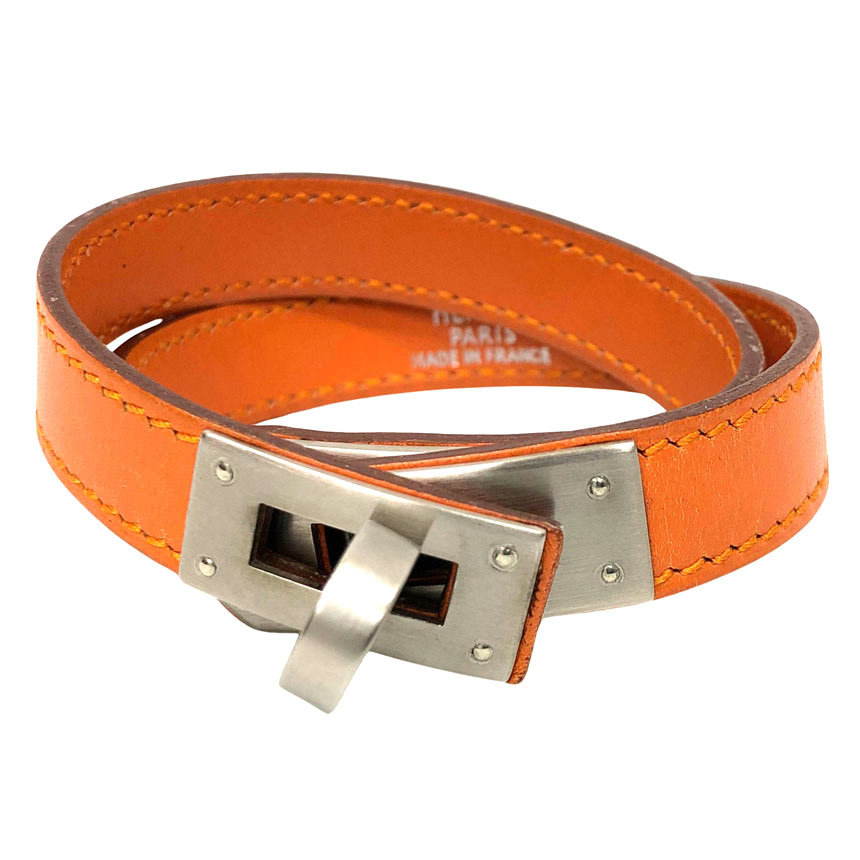 エルメス HERMES レザー ブレスレット ケリードゥブルトゥール ケリー ブレスレット オレンジ×シルバー金具 □G刻 ブレスレット アクセサリー【中古】エルメス アクセサリー ブレスレット aq13090|ブランド&着物館アクアン京や