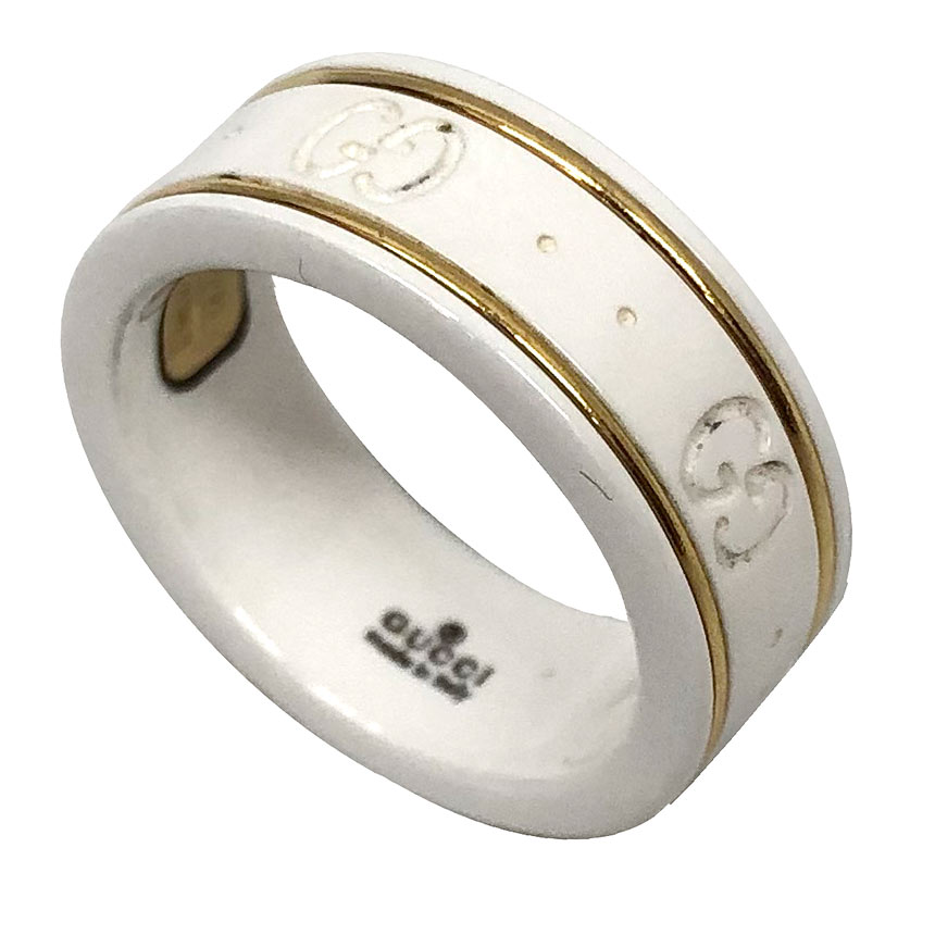 グッチ　GUCCI　アイコンリング　シンセティックコランダム　GG　セラミック×K18　＃10　K18YG　白×ゴールド【中古】グッチ　アクセサリー　リング　指輪　aq12460