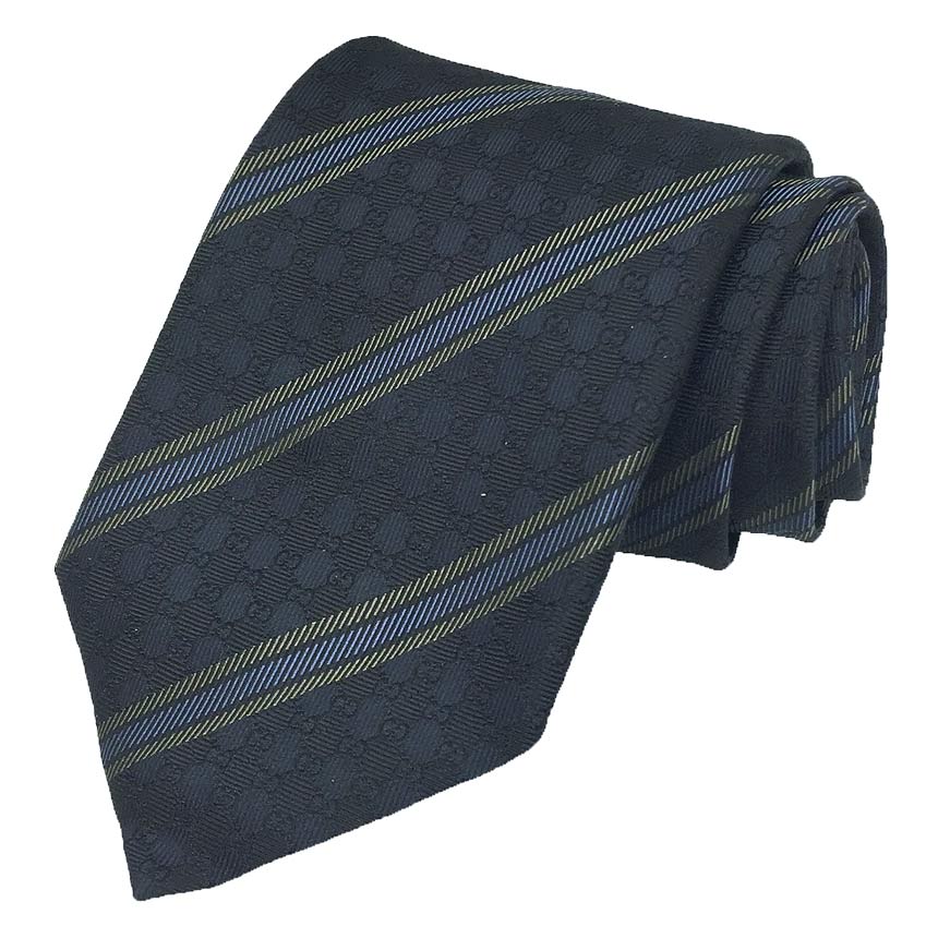 新品未使用　GUCCI ネイビーとオレンジのストライプネクタイ GUCCI 【すぐに渡せるおしゃれなラッピング付!!】 グッチ