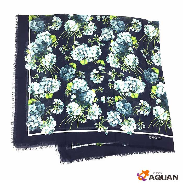 楽天市場 スーパーsale 送料無料 送料込み Gucci グッチ ブルームス ストール 花柄 フラワー レーヨン シルク 花柄 フラワー ネイビー系 スカーフ ショール 未使用品 中古 グッチ ストール レディース Aq2460 ブランド 着物館アクアン京や