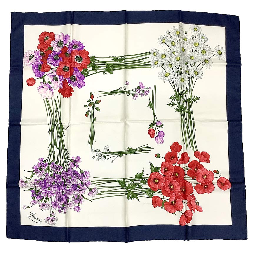GUCCI 花柄　スカーフ GUCCI グッチ シルク100％ フラワー 花柄 スカーフ グリーン