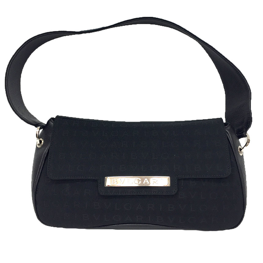 セール　ブルガリ　BVLGARI　ロゴマニア　ワンショルダーバッグ　キャンバス×レザー　ブラック　黒【中古】ブルガリ　バック　レディース　aq10161
