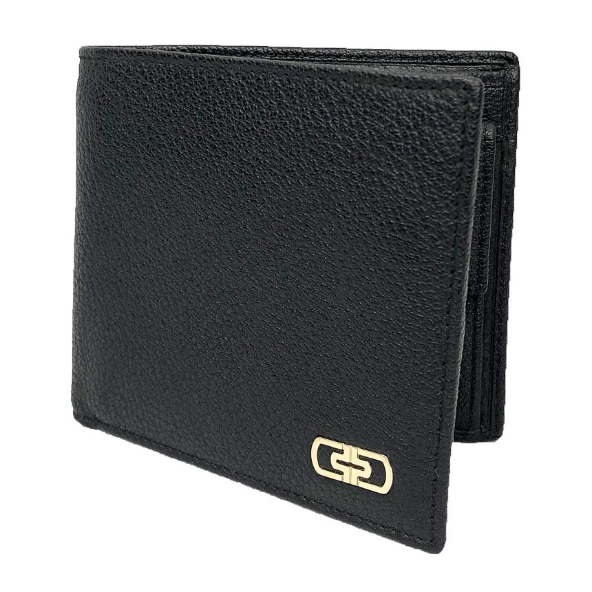 BVLGARI ブル小峡谷 パレンテシ 折がま口 釣り銭入れ付 なめし革 黒いこと 黒 メンズ【中古】aq12837 メンズ財布-バッグ・小物・ブランド雑貨-財布・ケース