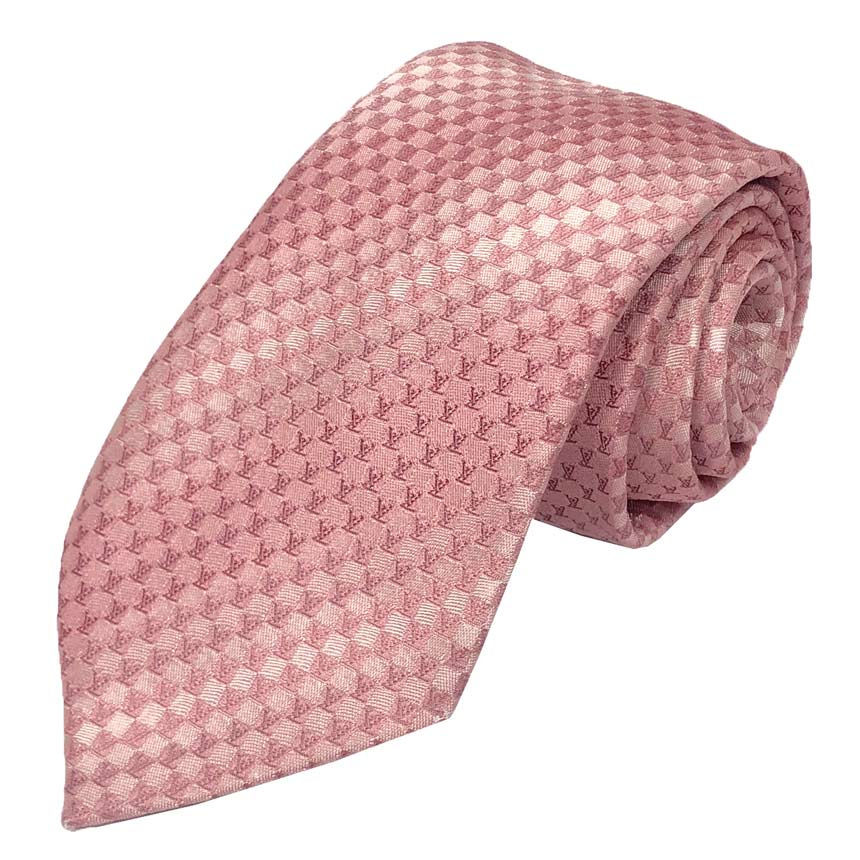 LOUIS VUITTON ルイヴィトン ネクタイ ダミエ LVロゴ ピンク シルク100％ メンズ ビジネスアイテム【中古】aq12747