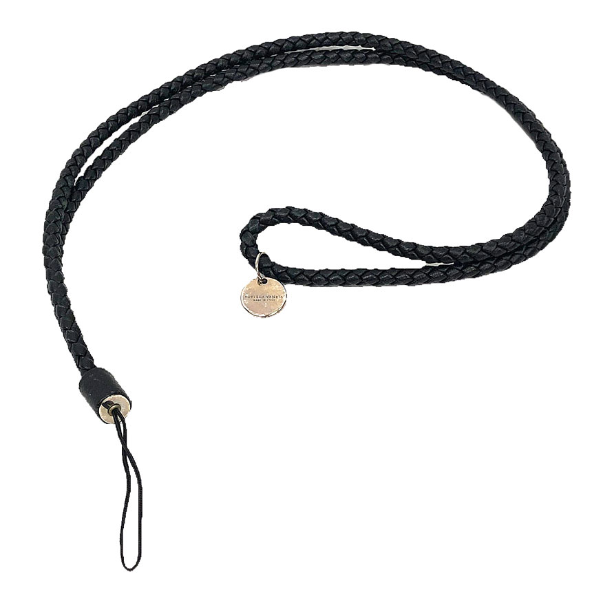 ボッテガヴェネタ　BOTTEGA　VENETA　イントレチャート　レザー　ロングストラップ　ネックストラップ　ブラック　黒【中古】ボッテガ　財布小物 aq12601 10,982円