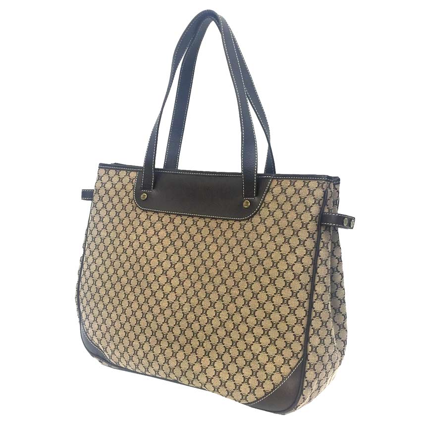 CELINE　セリーヌ　トートバッグ　マカダム　キャンバス　レザー 　ベージュ×ブラウン【中古】セリーヌ　バック　レディース　aq11400