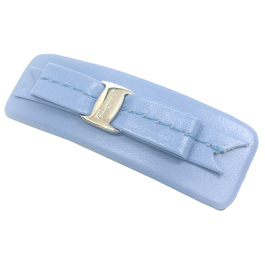 フェラガモ Salvatore Ferragamo ヴァラ リボン バレッタ ヘアアクセサリー レザー ライトブルー レディース 【美品】【中古】フェラガモ アクセサリー ヴァラ aq11438