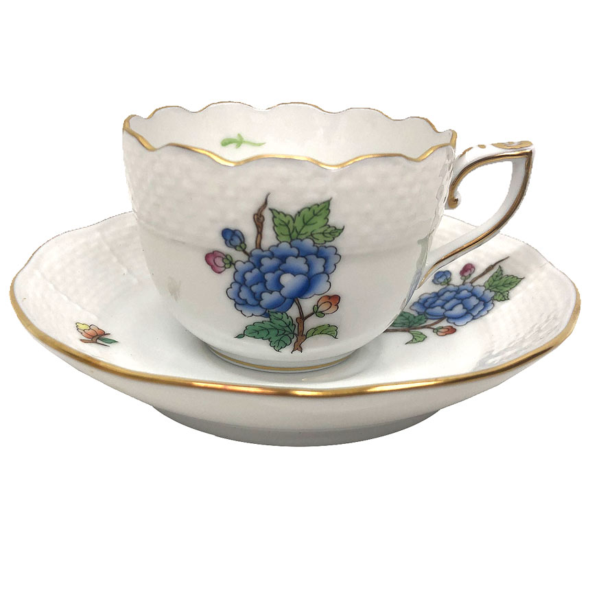 Herend ヘレンド ヴィクトリア 優勝杯＆平円盤 花と蝶 1客 単品 デミタスカップ＆平円盤 洋食器 ヴィンテージ アンティーク 【新古品】【未当て嵌める】【中古】aq12197