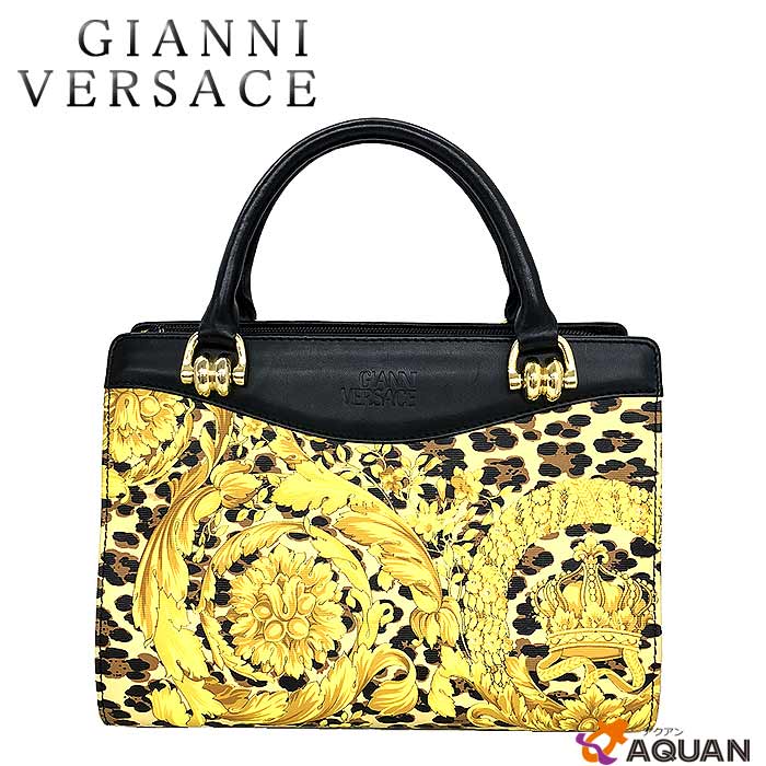 楽天市場 スーパーsale Aq1384gianni Versace ヴェルサーチハンドバッグ レオパード柄ヴィンテージ アンティークブラック ゴールド 中古 ヴェルサーチ バック ブランド 着物館アクアン京や