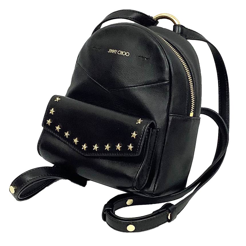 【美品】ジミーチュウ ミニリュック バッグパック ゴールドロゴ レディース 黒 美品】ジミーチュウ ミニリュック バッグパック ゴールドロゴ