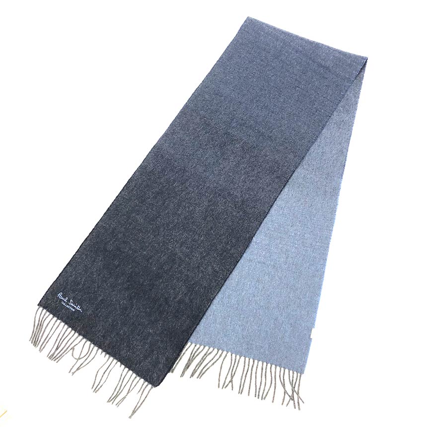 Paul Smith 極点スミス 消音装置 カシミール 薄墨色×青色 ユニ一発やる【美品】【中古】極点スミス お召しもの aq12874