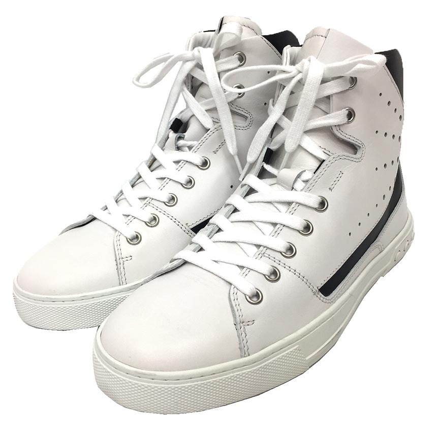 セール　SALE　TOD'S　トッズ 　ハイカットスニーカー　Ferrari フェラーリ コラボ　XRM0XY0X280IX63244　POLACCO NEW CASSETTA LEGG.XY　レザー　白黒　【新古品】【美品】【未使用】TOD'S　靴　メンズ　レディース　ユニセックス　男女兼用　aq10430｜ブランド＆着物館アクアン京や 16,940円