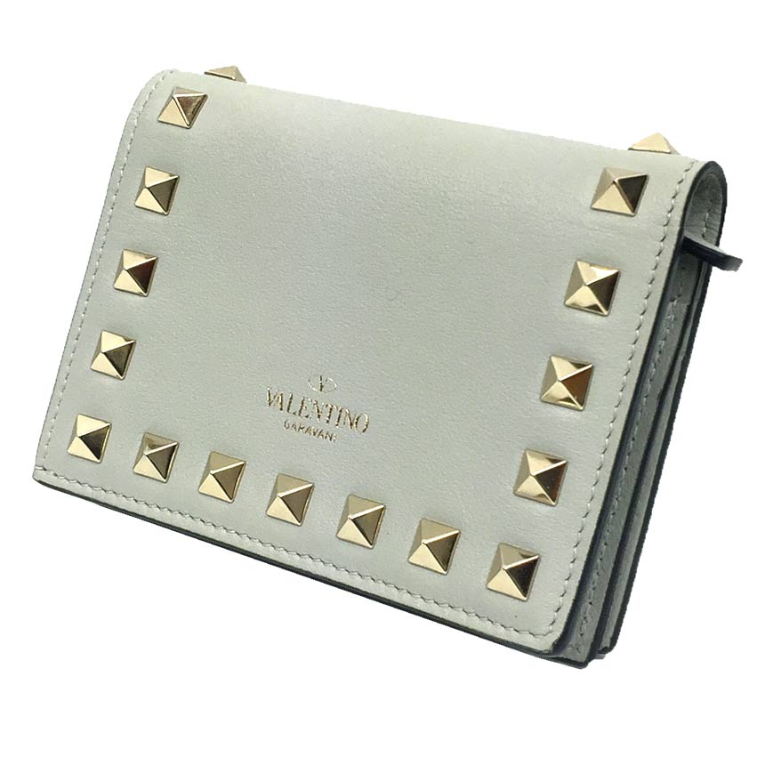 セール Valentino Garavani ヴァレンティノ・ガラヴァーニ　ロックスタッズ　ミニ財布　折財布 ROCKSTUD【新古品】【美品】【中古】ヴァレンティノ　財布小物　aq9275