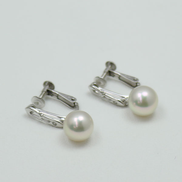 真珠 パール イヤリング あこや真珠 パールイヤリング アコヤ本真珠 8mm-8.5mm ホワイトカラー デザイン K18WG ダイヤ ロング|真珠パール通販専門アリエルパール