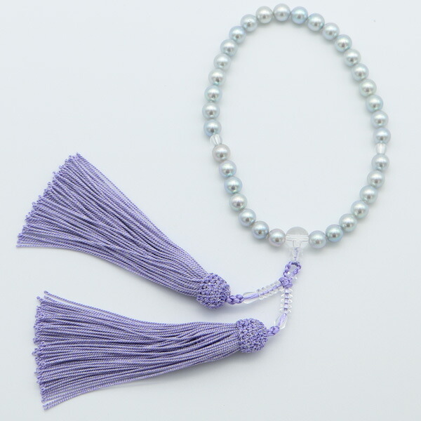 楽天市場 真珠 数珠 パール 念珠 あこや真珠 数珠 7 5mm 8mm ブルーグレーカラー 新色 紫房 アコヤ本真珠 冠婚葬祭 葬儀 法事 葬式 真珠 パール通販専門アリエルパール
