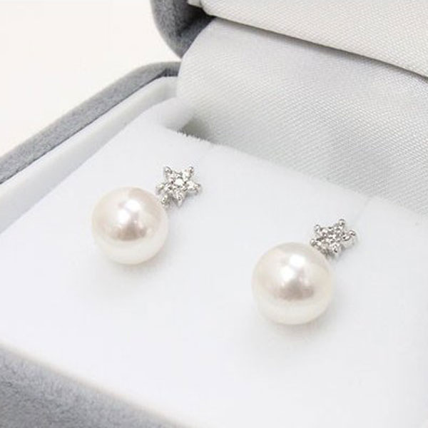 Shinjupa Rusemmonten Arielpearl Pearl Pierced Earrings Ako Pearl Pierced Earrings Ako And Oyster 8 0 5mm White Pink Color Diamond Gold Moonstone