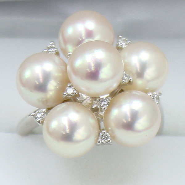 【楽天市場】真珠 パール 指輪 リング あこや真珠 6pcs ダイヤ 0.14ct K18WG ホワイトゴールド 指輪 リング デザイン