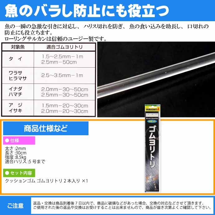 市場 クッションゴム 太さ2mm サルカンR 2本入 ゴムヨリトリ 長30cm