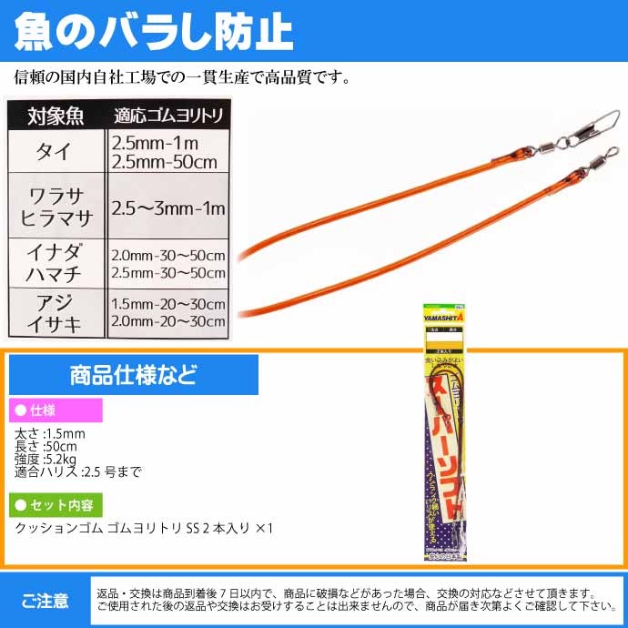 市場 クッションゴム 太さ1.5mm ヤマシタ 2本入 YAMASHITA 長50cm ゴムヨリトリSS