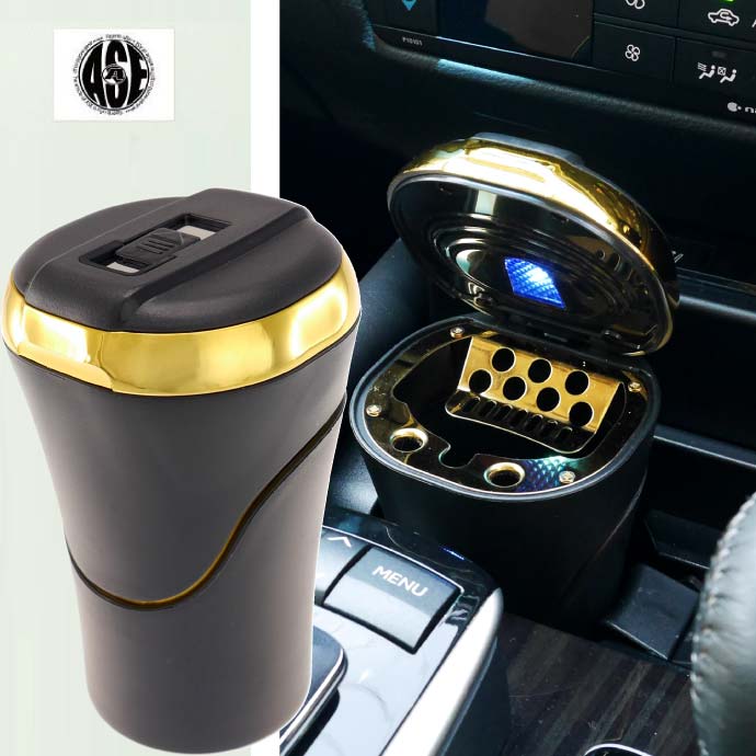 送料無料 車載 灰皿 ゴールド LEDライト付 ライター付 頑丈で安心安全 快適に車内でたばこ喫煙 as1729