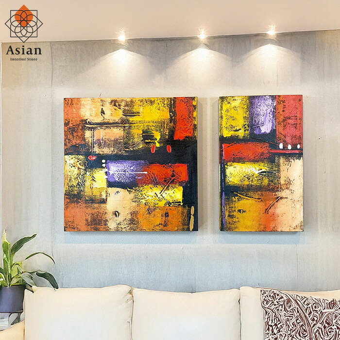 楽天市場】アートパネル 2連 5 【 バリ絵画 ファブリックパネル 絵画