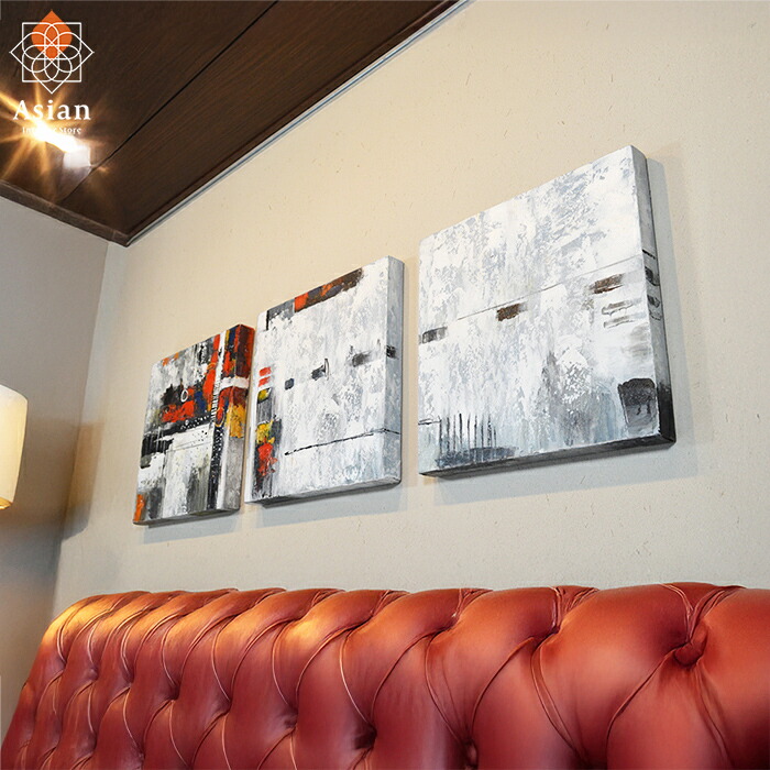 アートパネル 3枚 40×40cm 44 【 バリ絵画 ファブリックパネル アートフレーム 壁掛け パネル 壁飾り モダン 抽象画 アジアン 雑貨 バリ風 アジアン インテリア アート リゾート おしゃれ 】
