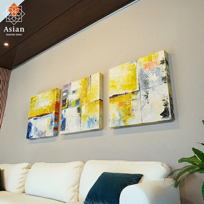 アートパネル 3枚  (40×40cm 55) 【 バリ絵画 ファブリックパネル アートフレーム 壁掛け パネル 壁飾り モダンアート モダン絵画 抽象画 アジアン 雑貨 バリ バリ島 バリ風 アジアン インテリア アート ホテル リゾート おしゃれ 】