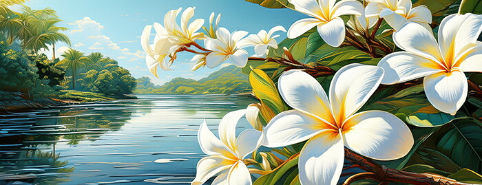 楽天市場】花の絵（プルメリア）（130×50cm No.4） 【 バリ絵画