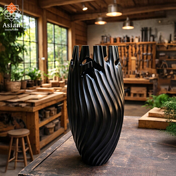チーク フラワーベース 40cm｜木製 高級 花瓶｜大型 黒 花器 北欧 おしゃれ 枝物 モダン アジアン 雑貨 バリ 置物 和室｜ Teakonia 墨流 - Bokuryu 18,150円