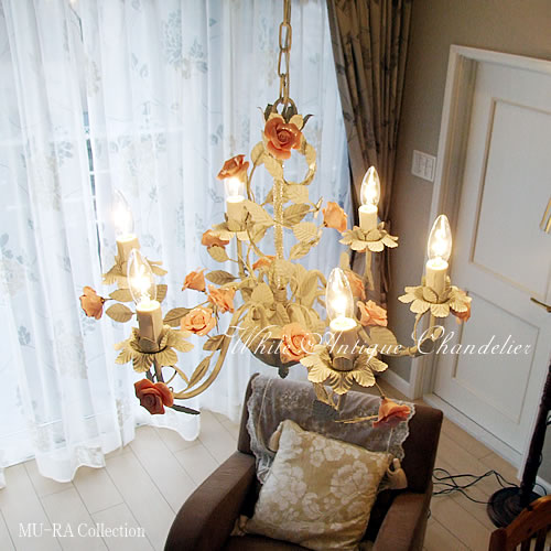 楽天市場】シャンデリア LED 【 Rozana 】 6灯 ホワイト 薔薇 バラ