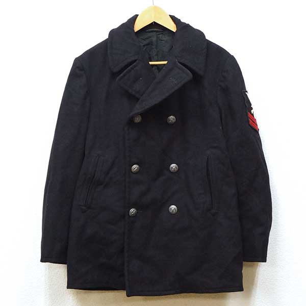 【中古】実物 米軍 US NAVY Pコート メタルボタン ワッペン付き 77年製 ブラック ヴィンテージ ピーコ－ト 厚手 メルトン ミリタリー USA アーミー ARMY アメリカ USED 古着 VINTAGE 70s