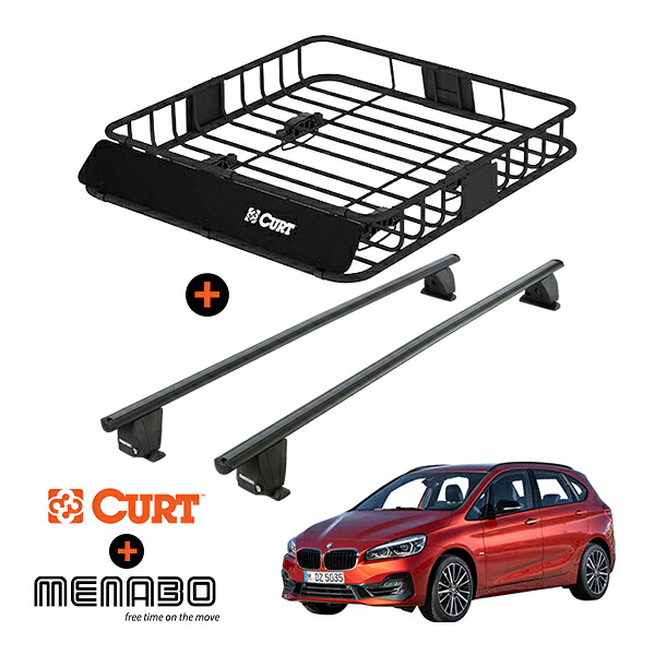 CURT製 ルーフラック + MENABO ルーフバー セット BMW 2シリーズ アクティブツアラー F45 ベースキャリア ルーフキャリア ルーフバスケット｜オートウェアー店