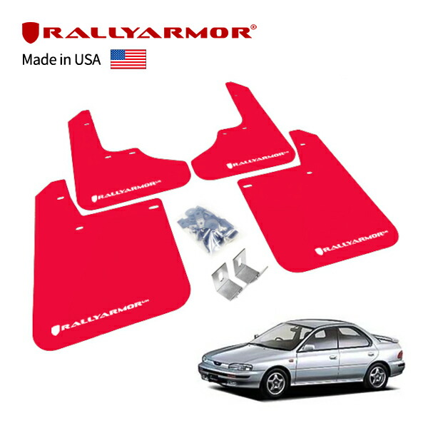 【RallyArmor 正規品】マッドフラップ 泥除け マッドガード フロント リア 1台分 4枚セット ポリウレタン製 レッド RallyArmorロゴ入 92-00y(平成4年11月~平成12年4月) スバル インプレッサ WRX STi/インプレッサスポーツワゴン WRX Sti GC8/GF8 ラリーアーマー