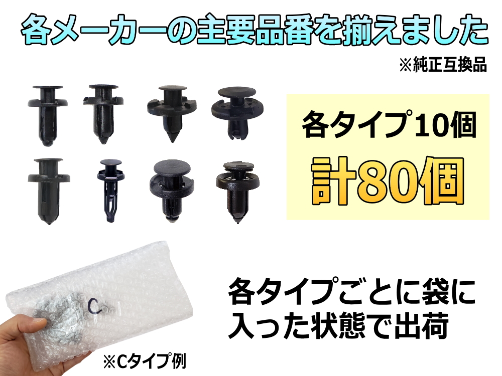 見事な創造力 バンパークリップ 8種セット 各10個1セット 計80個 プッシュリベット 内張り トリムクリップ トヨタ マツダ 日産 三菱 ホンダ  www.muthan.org