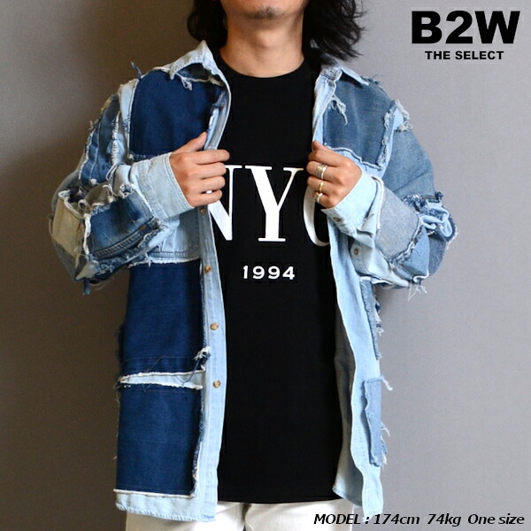DEMILY 「Vintage Remake Damage Patchwork Art Denim Shirts Btype」デミリー リメイクデニムシャツ 1点物 シャツジャケット 厚手 デザインシャツ Vintageリメイク パッチワークアート デニムシャツ リメイクアート ストリート アメカジ カジュアル メンズ 2023AW新作|B2W