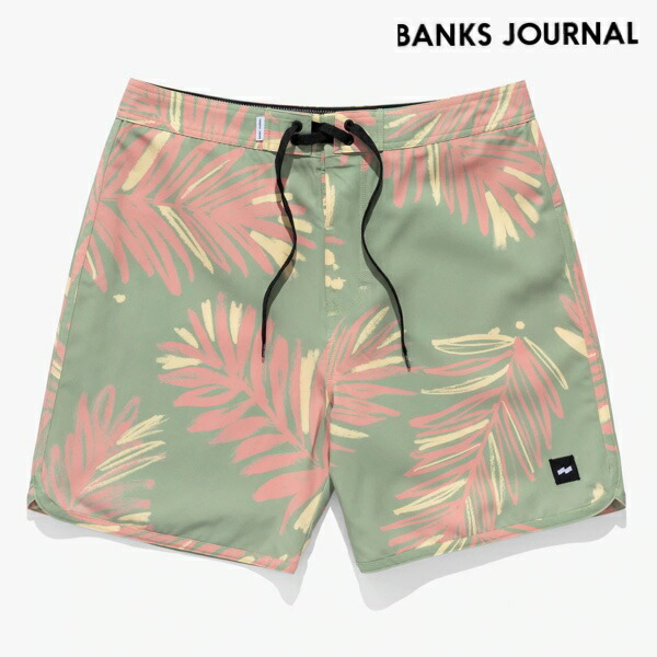 人気新品 Banks Journal バンクスジャーナル Seasons Leaf Design Board Shorts Green Tea バンクス ボードショーツ スイムウェア メンズ 海パン 水陸両用 リーフ柄 グリーン 全3サイズ サーフ サーフィン 海 西海岸 カジュアルショーツ メンズ 正規取扱販売店 22