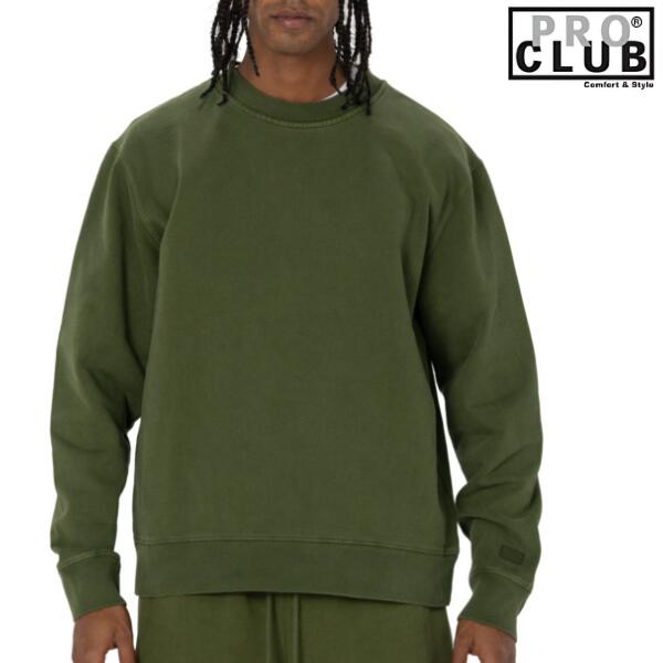 PRO CLUB / プロクラブ「Heavy Weight Vintage Wash Crew Neck Olive」ヘビーウェイト ヴィンテージ ウォッシュ クルー スウェット トレーナー 裏起毛 無地 メンズ レディース ストリート ミリタリー ヒップホップ 大きいサイズ B-BOY HIPHOP 8,470円