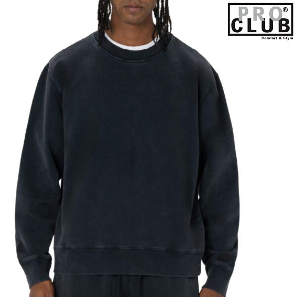 PRO CLUB / 労働者階級野球クラブ「Heavy Weight Vintage Wash Crew Neck Black」ヘビーウェイト ヴィンテージ ウォッシュ 労働者の一団 流汗 調教師 裏起毛 無地 メンズ  レディース 表どおり ミリタリー 御居処跳ねる 馬鹿でかい大きさ B-BOY HIPHOP