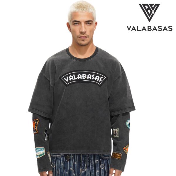 VALABASAS \"Forge Longsleeve Tee\"" Washed Black ヴァラバサス 花の冠yd ウォッシュ ロング プルオーバー ロンT 黒いこと ヴィンテージ風 紋章 心地よい 流行り物 表どおり ノッカー 運動選手 メンズ 新作"