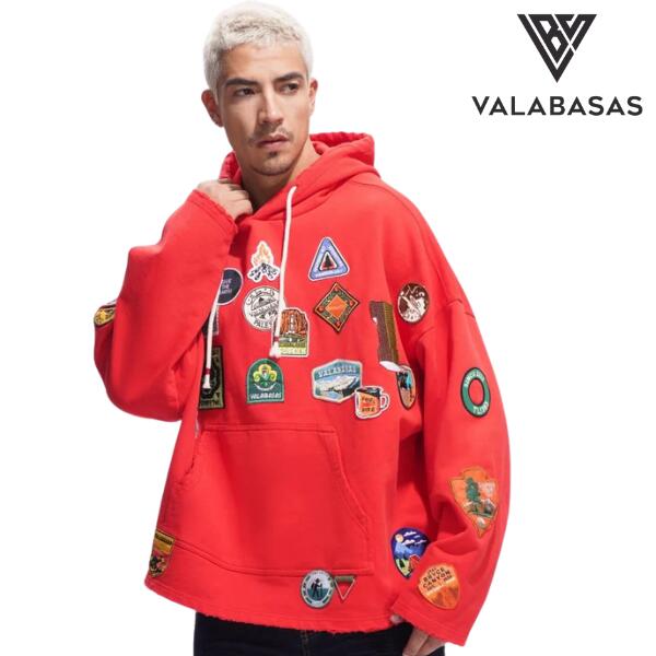 VALABASAS "Haze Hoodie" WASHED RED ヴァラバサス ウッシュ レッド パーカー ワッペン 裏パイル カジュアル モード ストリート ラッパー アスリート メンズ 新作｜B2W