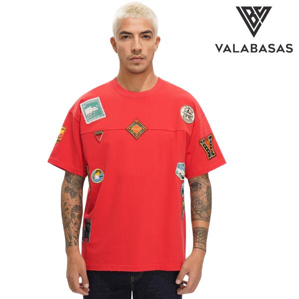 VALABASAS \"Pioneer Tee\"" WASHED RED ヴァラバサス 紋章 ウォッシュ プルオーバー 赤いこと ヴィンテージ風 心地好い 流行り物 表どおり ノッカー 運動選手 メンズ 新作"